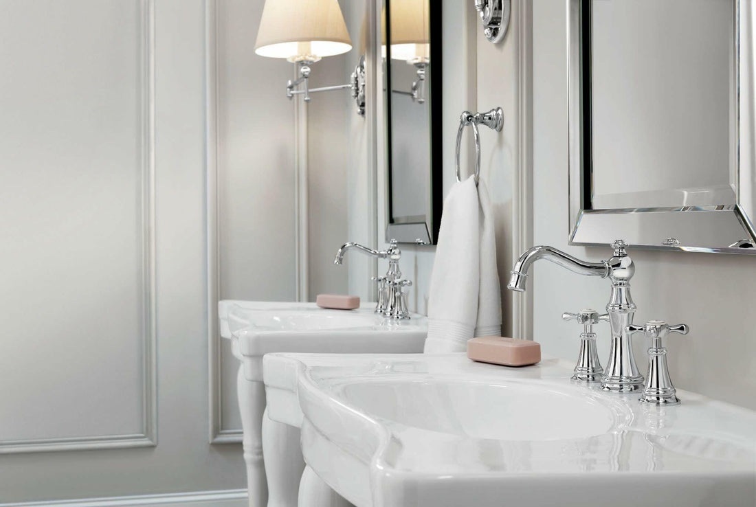 MOEN Weymouth TS42114 Two-Handle Widespread Cross Handle Bathroom Faucet Trim Set in Chrome (Valve Required)