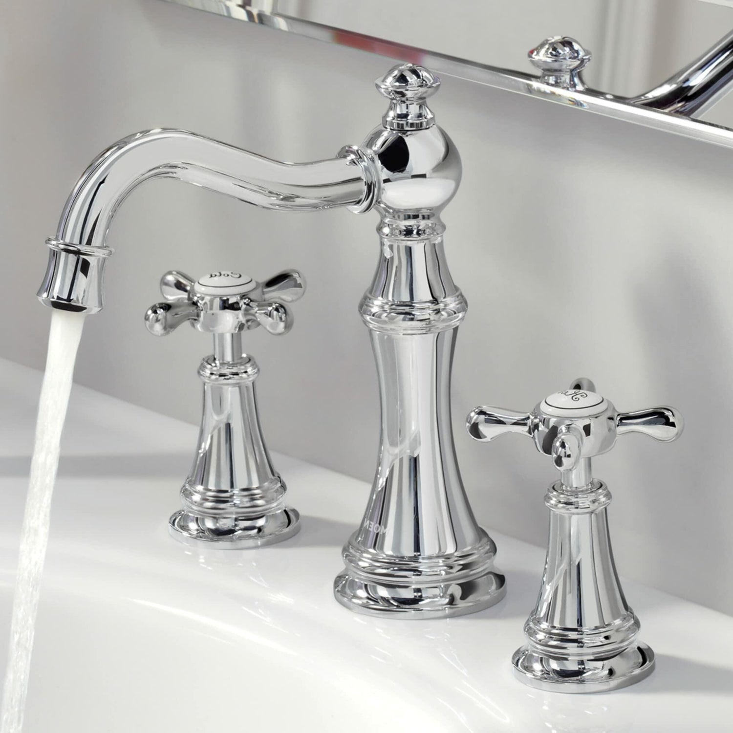 MOEN Weymouth TS42114 Two-Handle Widespread Cross Handle Bathroom Faucet Trim Set in Chrome (Valve Required)