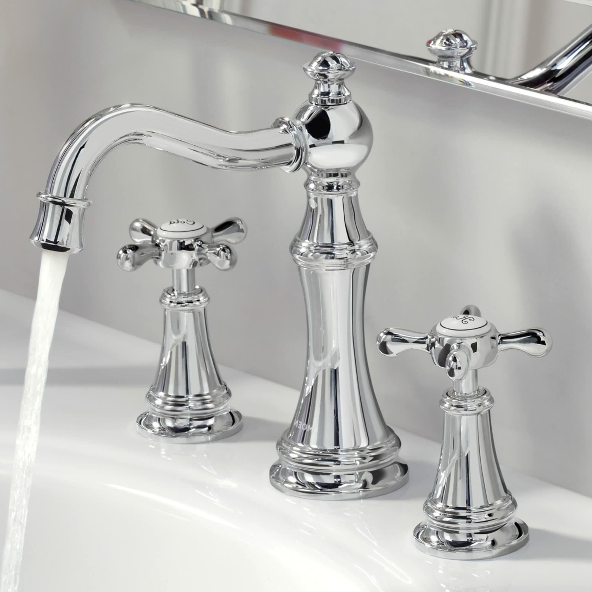 MOEN Weymouth TS42114 Two-Handle Widespread Cross Handle Bathroom Faucet Trim Set in Chrome (Valve Required)