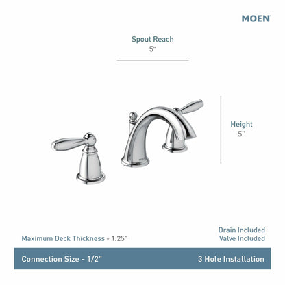 MOEN Brantford TV6620 Two-Handle High Arc Widespread Bathroom Sink Faucet in Chrome (Valve Included)