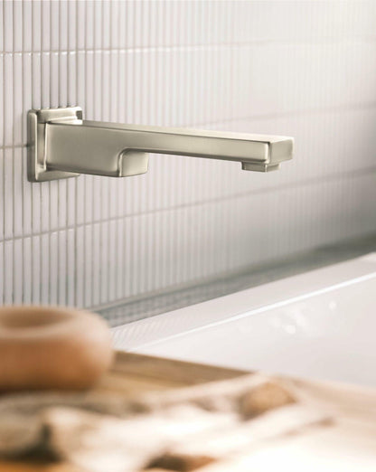 MOEN 90 Degree WTS911BN Single Handle Wall Mount Tub Filler High Flow Tub Faucet with 10" Spout Reach in Brushed Nickel