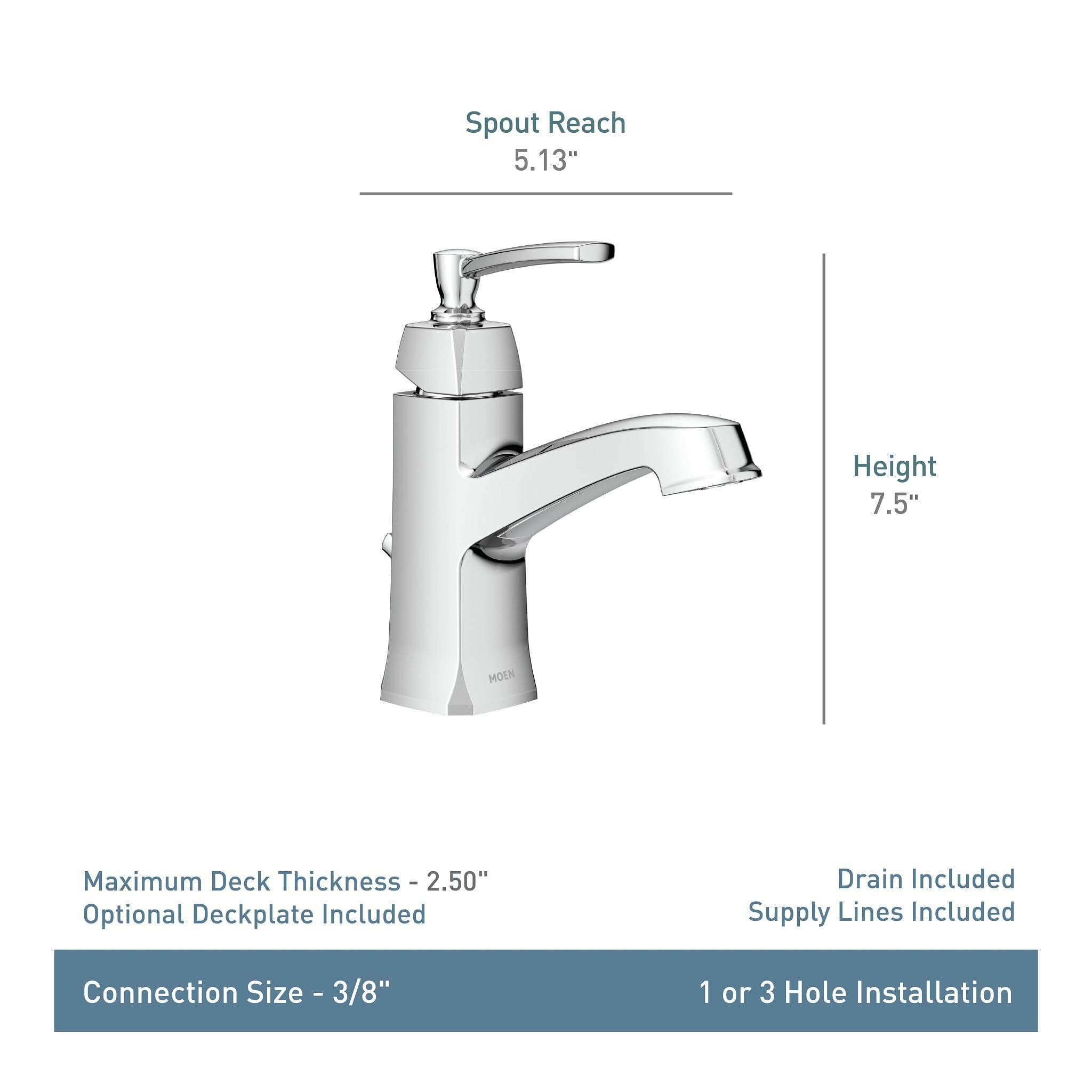 MOEN Conway WS84923 One-Handle Single Hole Bathroom Sink Faucet with Drain Assembly in Chrome