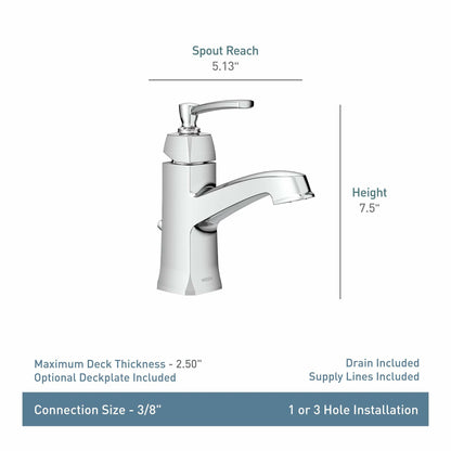 MOEN Conway WS84923 One-Handle Single Hole Bathroom Sink Faucet with Drain Assembly in Chrome