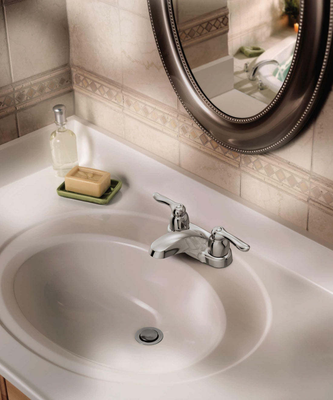 MOEN Chateau 4925 Two-Handle Low Arc Bathroom Sink Faucet in Chrome (Drain Included)