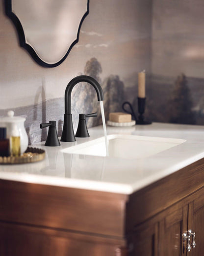 MOEN Ronan 84023BL Two-Handle Widespread Bathroom Faucet in Matte Black (Valve Included)