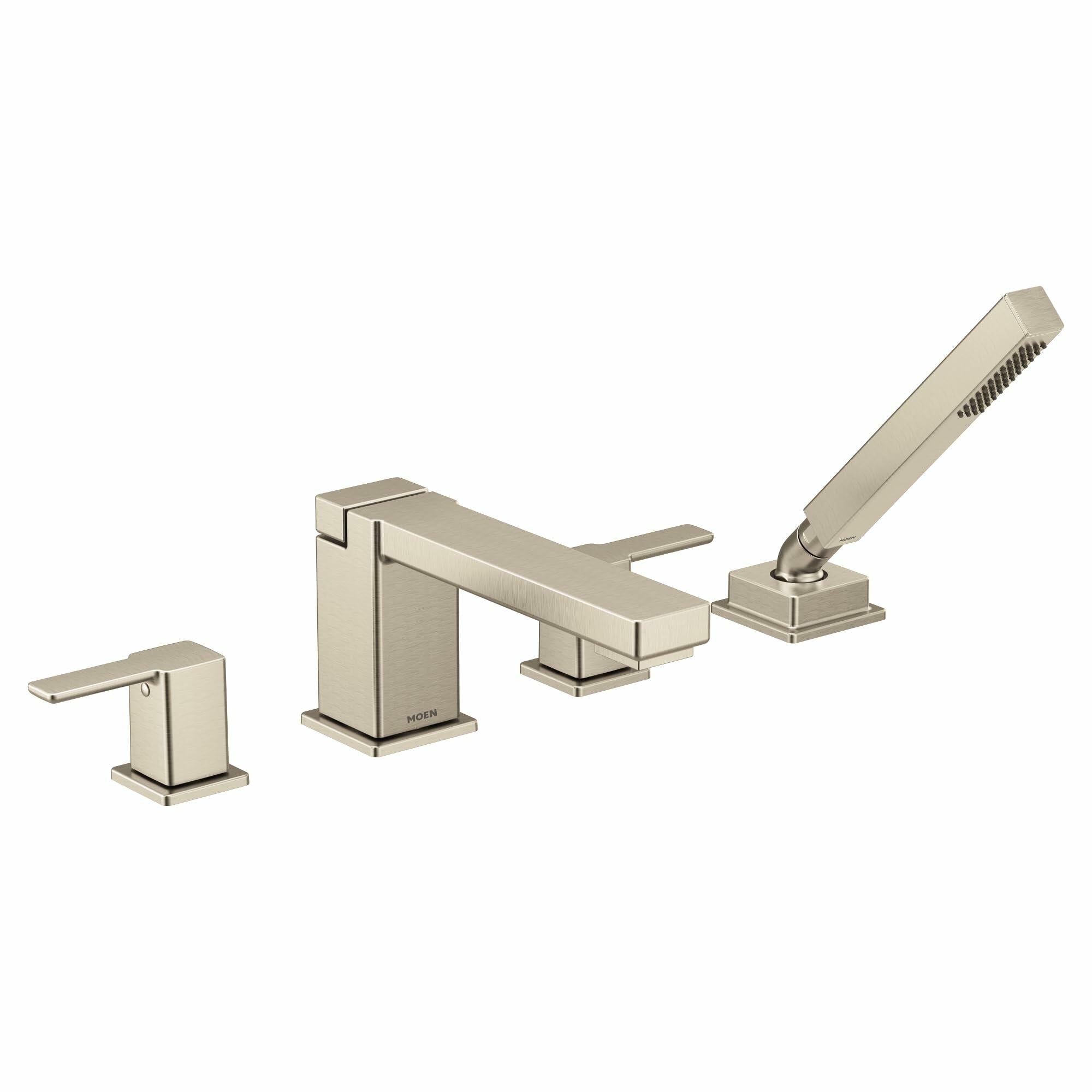 MOEN 90 Degree TS914BN Two-Handle Deck Mount Roman Tub Faucet Trim Kit in Brushed Nickel (Valve Required)