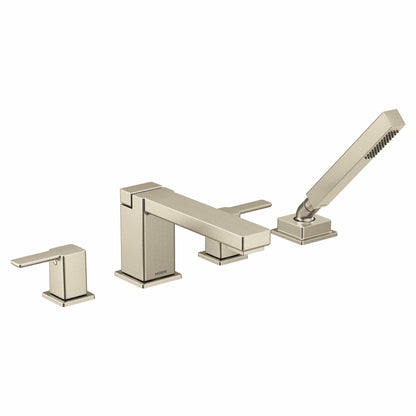 MOEN 90 Degree TS914BN Two-Handle Deck Mount Roman Tub Faucet Trim Kit in Brushed Nickel (Valve Required)