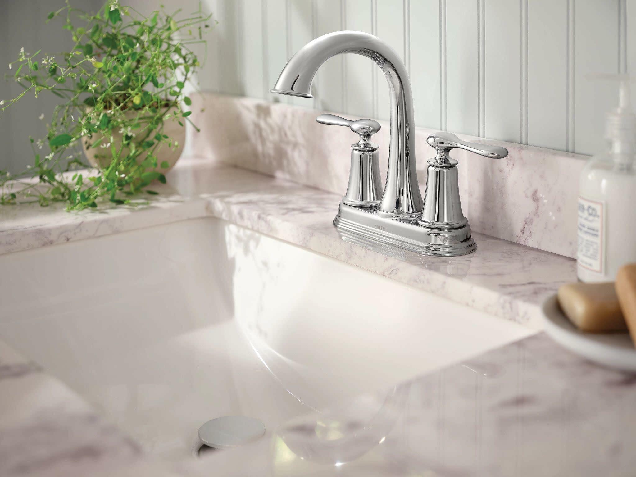MOEN Ellicott 84092 Two-Handle Centerset Bathroom Faucet in Chrome (Drain Included)