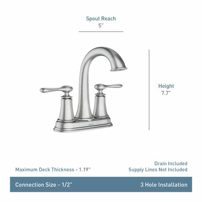 MOEN Ellicott 84092 Two-Handle Centerset Bathroom Faucet in Chrome (Drain Included)