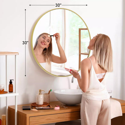 Large Round Vanity Mirror, Matte Metal Frame, Modern Glass, Bedroom, Living Room