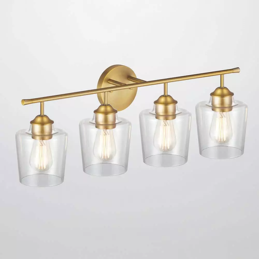 KAWOTI 4-Light Vanity Light for Bathroom  Modern Bathroom Light Fixtures with Glass Shade (Antique Brass) - Like New