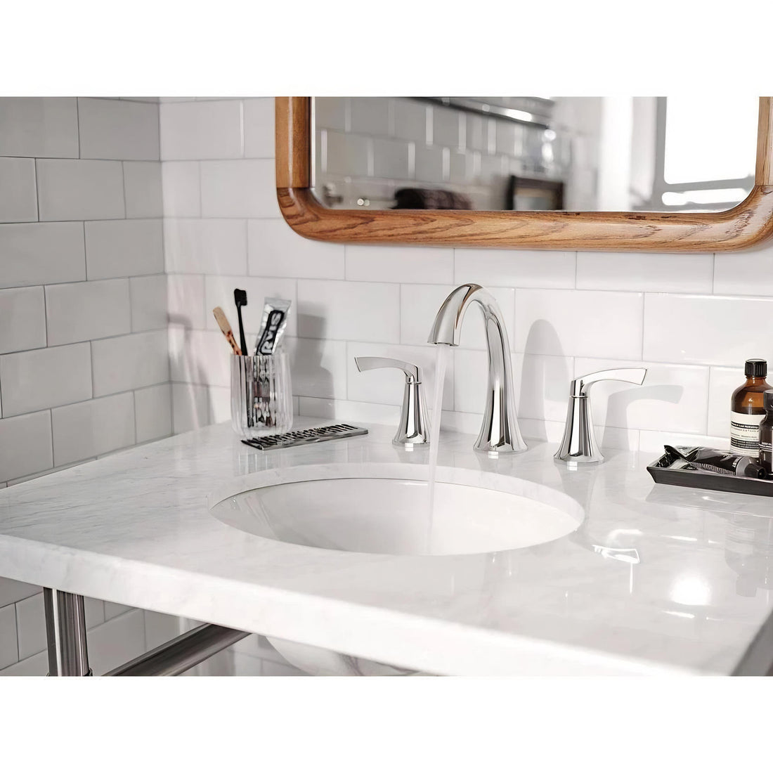 MOEN Korek 84468 Widespread Double Handle High-Arc Bathroom Faucet with Valve in Chrome