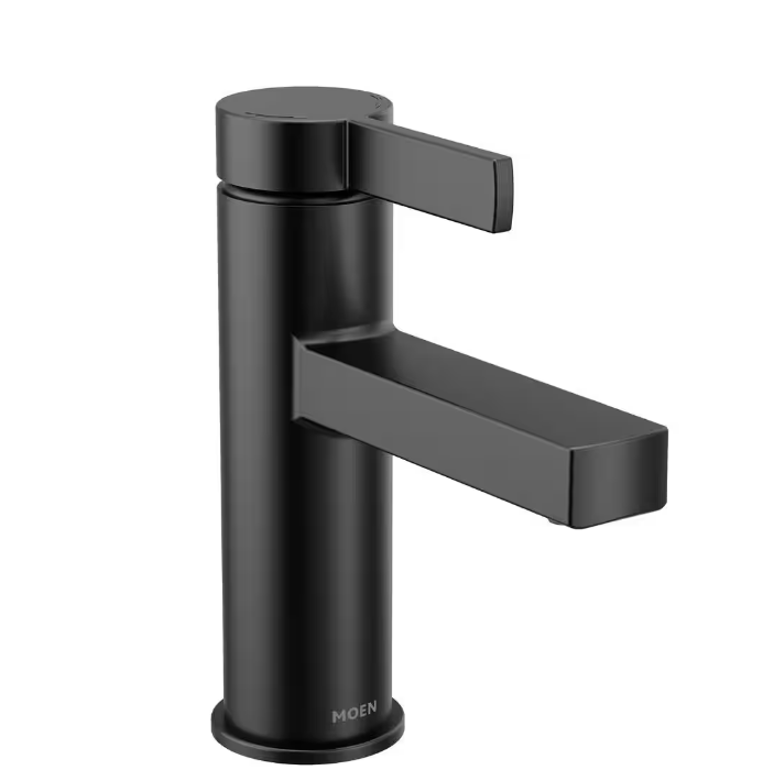 MOEN Beric 84774BL Single Hole Bathroom Faucet with Push Pop-Up Drain Assembly in Matte Black